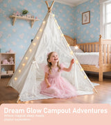 Premium Cotton Canvas Teepee Tent Rabbit with Star Lights, Mat, and Carry Bag 