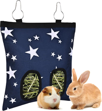 Washable Hanging Hay Feeder Bag for Rabbit ( Blue star )