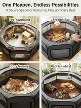 Extra Large Portable and Foldable Pet Playpen for Small Pets and Rabbits ( Black and Grey circle )
