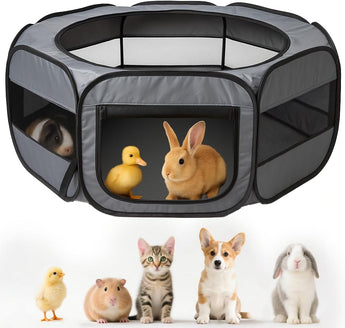 Extra Large Portable and Foldable Pet Playpen for Small Pets and Rabbits ( Black and Grey circle )