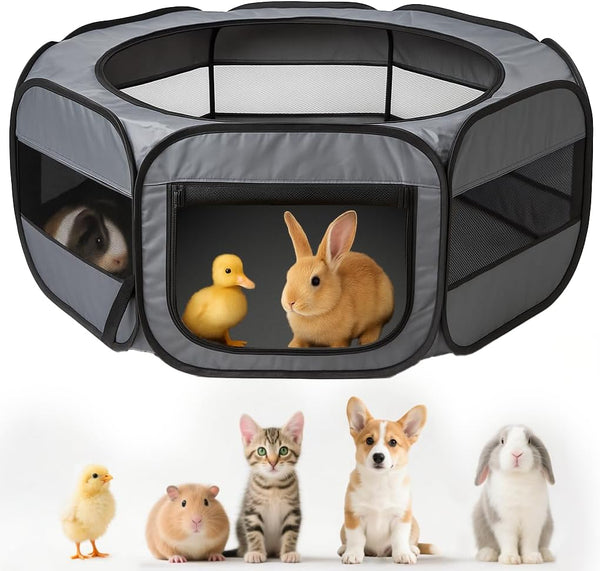 Extra Large Portable and Foldable Pet Playpen for Small Pets and Rabbits ( Black and Grey circle )