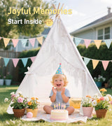 Premium Cotton Canvas Teepee Tent Rabbit with Star Lights, Mat, and Carry Bag 
