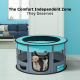 Portable and Foldable Pet Playpen for Small Pets and Rabbits ( Circle Blue)