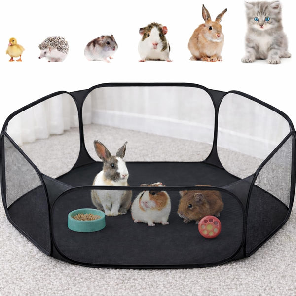 Portable and Foldable Pet Playpen for Small Pets and Rabbits ( Black with not Top )