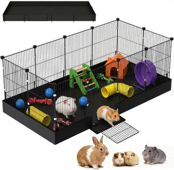 Expandable Rabbit Playpen with Waterproof Liner and Metal Wire Construction f