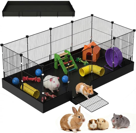 Expandable Rabbit Playpen with Waterproof Liner and Metal Wire Construction f
