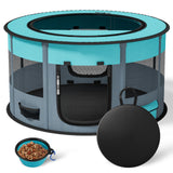 Portable and Foldable Pet Playpen for Small Pets and Rabbits ( Circle Blue)