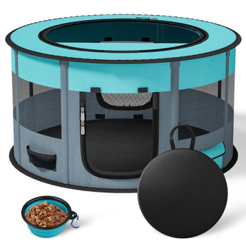 Portable and Foldable Pet Playpen for Small Pets and Rabbits ( Circle Blue)