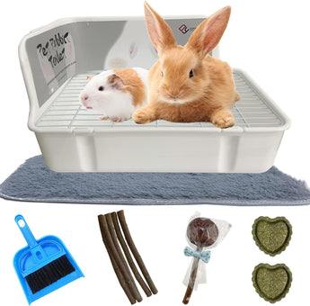 Rabbit Litter Box with Dustpan, Broom, and Chew Toys 