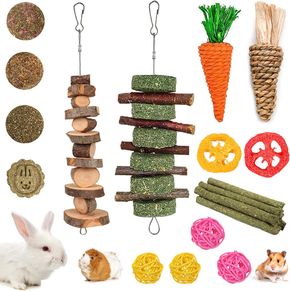  Natural Apple Wood and Timothy Grass Chew Toys for Rabbit