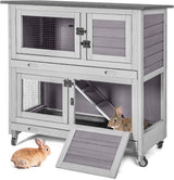 2-Story Indoor/Outdoor Rabbit Hutch with Leakproof Trays and Mobility Wheels for Rabbit