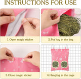 Pack of 3 washable Hanging Hay feeder Bags for Rabbits (Blue - Pink -White)